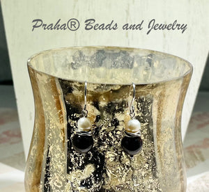 Garnet and Freshwater Pearl Earrings in Sterling Silver