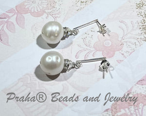 Large White Freshwater Pearl Earrings on Sterling Silver Bars