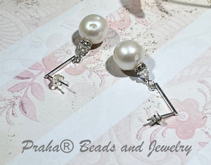 Large White Freshwater Pearl Earrings on Sterling Silver Bars