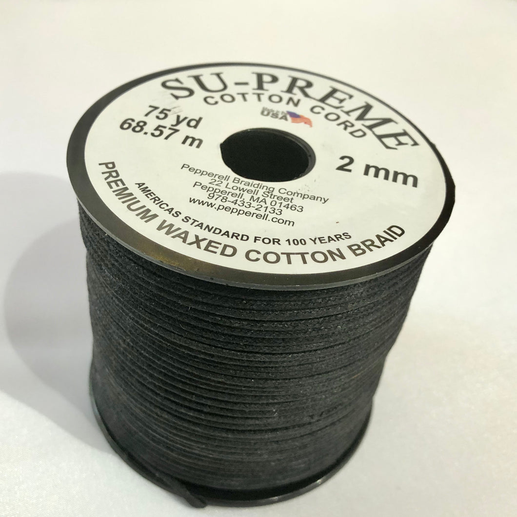 SU-PREME Black Cotton Cord, 75-YD, 2MM