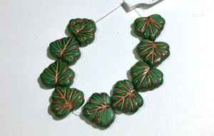 Glass Flat Wide Leaf Beads, Various Colors, Czech 16MM