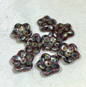 Puffed Flower Beads, Various Colors, Czech 15MM