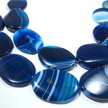 Load image into Gallery viewer, Huge Bright Blue Oval Natural Stripe Agate, 38 MM x 26 MM
