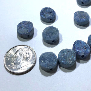 Sea Blue Druzy Agate Stones, Flat Round, 10 MM x 5 MM