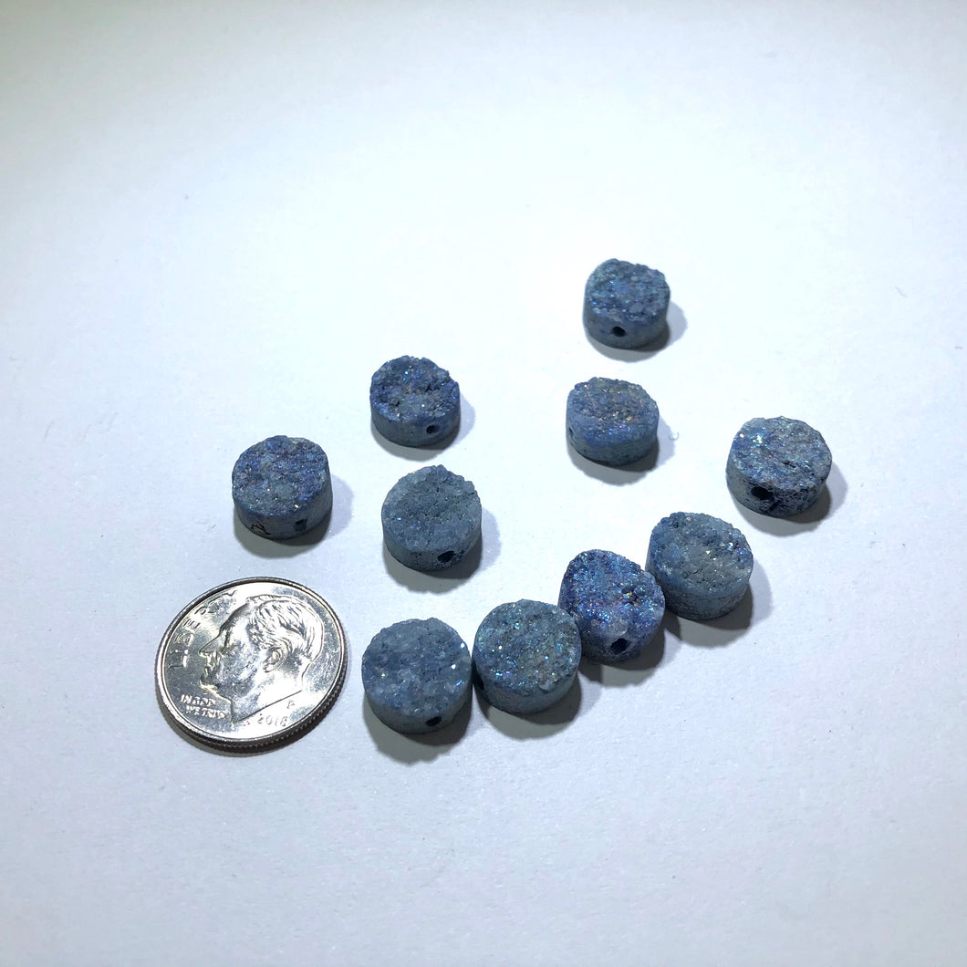 Sea Blue Druzy Agate Stones, Flat Round, 10 MM x 5 MM