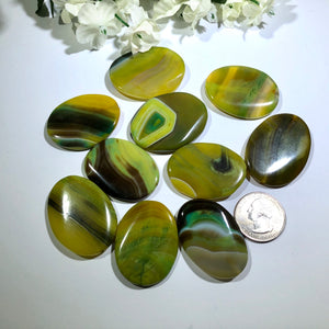 Huge Yellow and Green Oval Natural Stripe Agate Beads, 38 MM x 26 MM