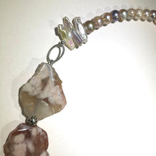 Load image into Gallery viewer, Cherry Blossom Agate and Pastel Freshwater Pearl Necklace in Sterling Silver
