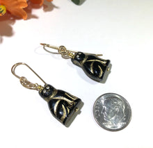 Load image into Gallery viewer, Black and Gold Czech Glass Cat Earrings in 14K Gold Fill
