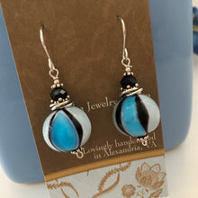Load image into Gallery viewer, Murano Glass 14MM Blue and White Hot Air Balloon Earrings
