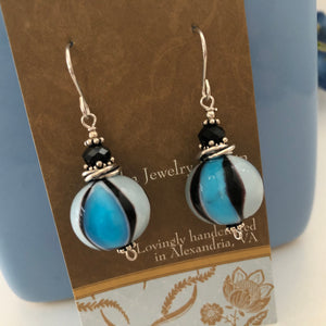 Murano Glass 14MM Blue and White Hot Air Balloon Earrings
