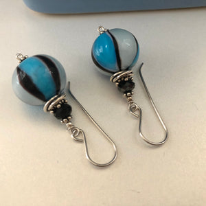 Murano Glass 14MM Blue and White Hot Air Balloon Earrings
