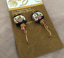 Load image into Gallery viewer, Square Black Murano Glass, Venetian Foil Earrings in 14K Gold Fill
