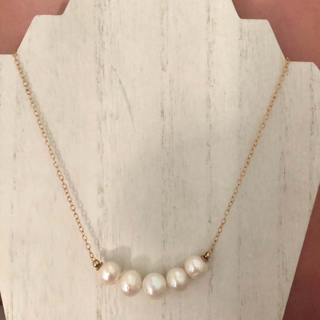Large White Round Freshwater Pearl Necklace in 14K Gold Fill