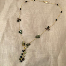 Load image into Gallery viewer, Tourmaline Drop Necklace, Dark Green and Black Tourmaline in 14K Gold Fill
