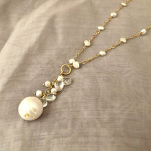 Load image into Gallery viewer, Freshwater Pearl and White Topaz Bridal Necklace in 14K Gold Fill
