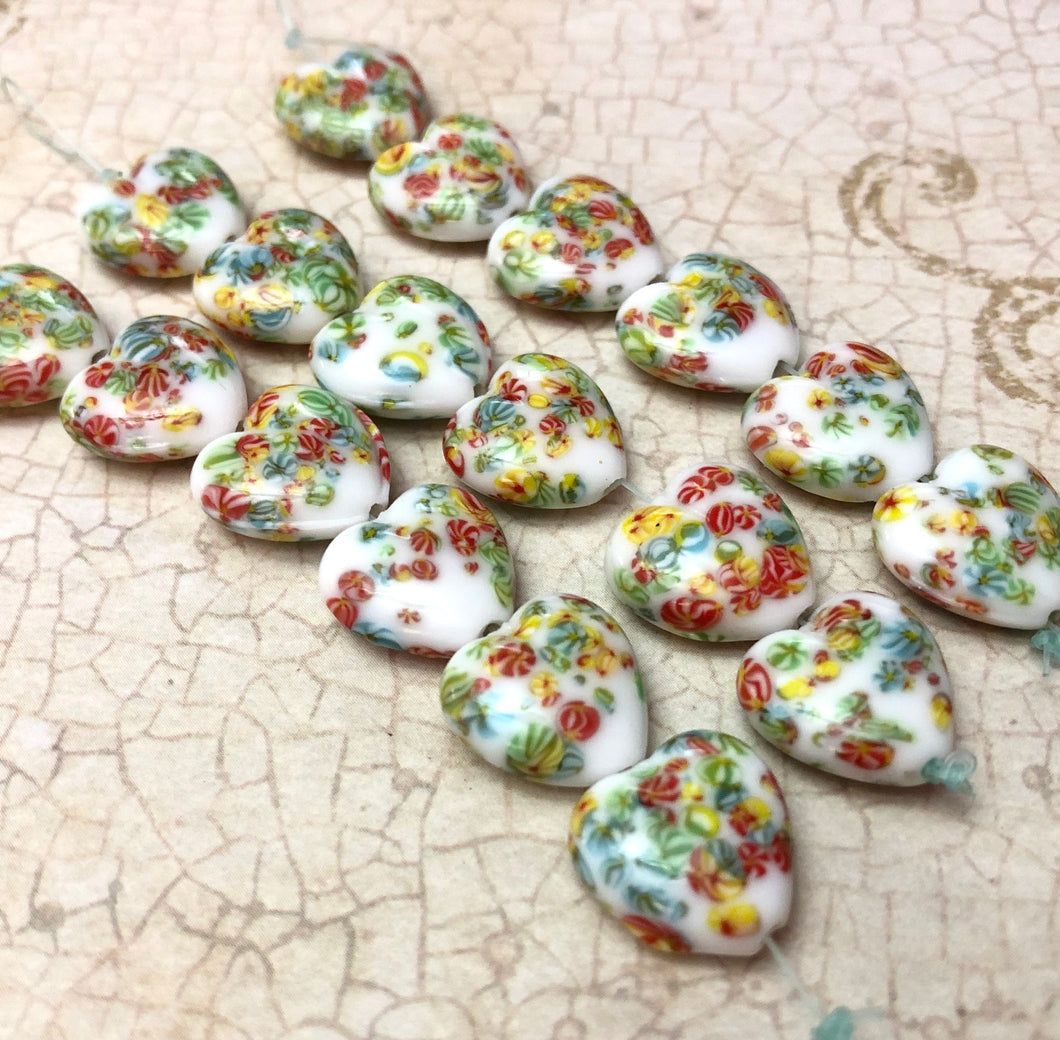 Japanese White Glass Heart Beads