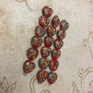 Japanese Cherry Red Glass Heart Beads
