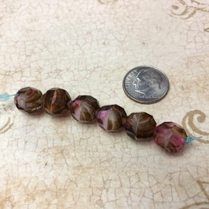 Czech Vintage Glass Oval Shape Pink and Brown Beads