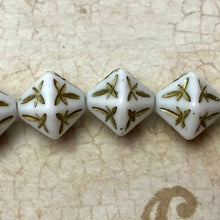 Load image into Gallery viewer, Czech Decagon White and Gold Glass Dragonfly Beads
