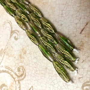 Czech Green and Gold "Corn Cob" Beads