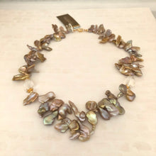 Load image into Gallery viewer, Bronze Baroque Pearl and Crystal Quartz Necklace in 14K Gold Fill
