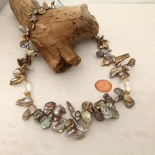 Load image into Gallery viewer, Bronze Baroque Pearl and Crystal Quartz Necklace in 14K Gold Fill

