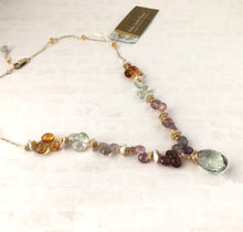 Load image into Gallery viewer, Green Amethyst Multi Gemstone Statement Necklace in 14K Gold Fill
