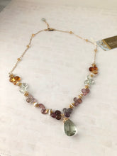 Load image into Gallery viewer, Green Amethyst Multi Gemstone Statement Necklace in 14K Gold Fill
