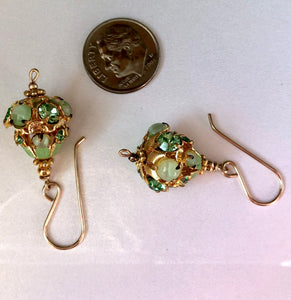 Vintage Austrian Green Crystal Earrings in 14K Gold Fill