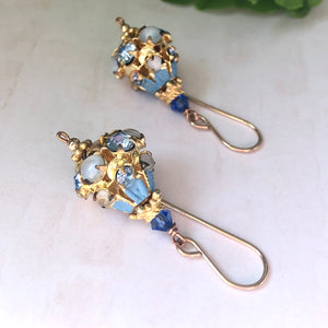 Vintage Austrian Blue Crystal Earrings in 14K Gold Fill
