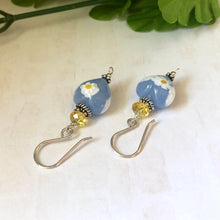 Load image into Gallery viewer, Blue and Yellow Heart Shape Murano Glass Earrings with Swarovski Crystals in Sterling Silver

