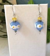 Load image into Gallery viewer, Blue and Yellow Heart Shape Murano Glass Earrings with Swarovski Crystals in Sterling Silver
