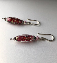 Load image into Gallery viewer, Handmade Pink Sparkle Czech Glass Lampwork Earrings in Sterling Silver
