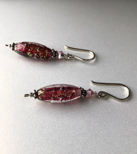 Handmade Pink Sparkle Czech Glass Lampwork Earrings in Sterling Silver