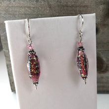Load image into Gallery viewer, Handmade Pink Sparkle Czech Glass Lampwork Earrings in Sterling Silver
