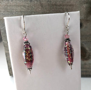 Handmade Pink Sparkle Czech Glass Lampwork Earrings in Sterling Silver
