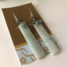 Load image into Gallery viewer, Long Rectangle Amazonite Earrings with Tourmaline in Sterling Silver
