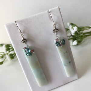 Long Rectangle Amazonite Earrings with Tourmaline in Sterling Silver