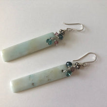 Load image into Gallery viewer, Long Rectangle Amazonite Earrings with Tourmaline in Sterling Silver
