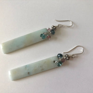 Long Rectangle Amazonite Earrings with Tourmaline in Sterling Silver