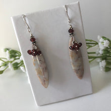 Load image into Gallery viewer, Long Light Copper Composite Jasper and Garnet Earrings in Sterling Silver
