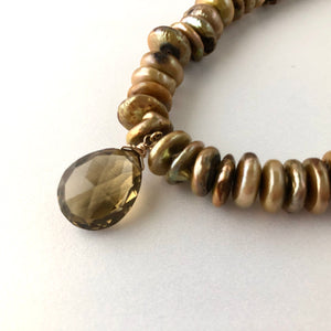Smoky Quartz Pendant and Bronze "Pearl" Necklace