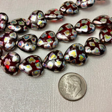 Load image into Gallery viewer, Red Puffed Glass Heart Rainbow Beads, Czech 15MM
