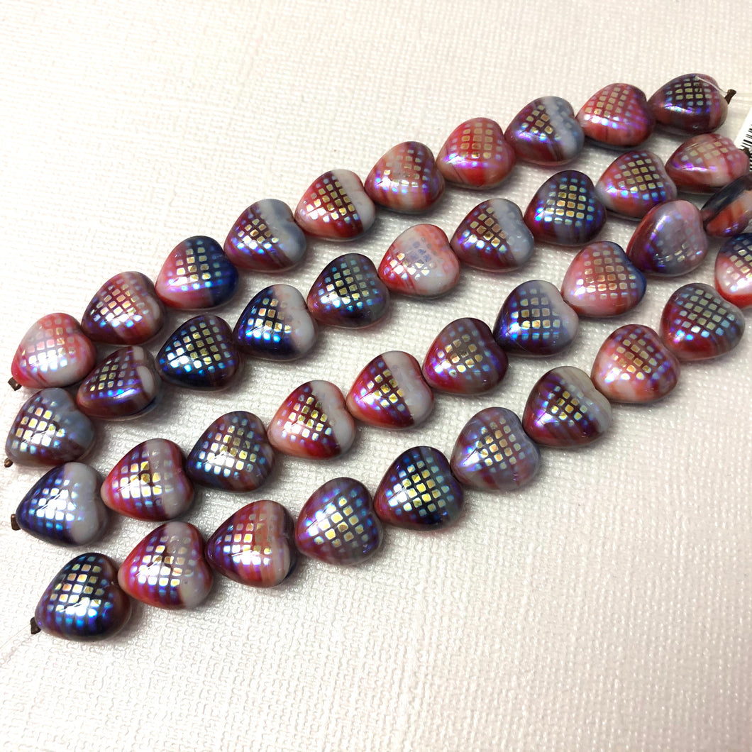 Puffed Glass Rainbow Hearts, Czech 12MM