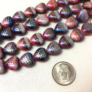 Puffed Glass Rainbow Hearts, Czech 12MM
