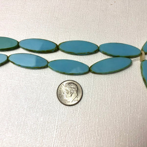 Light Blue Long Oval Beads, Czech Glass 30MM