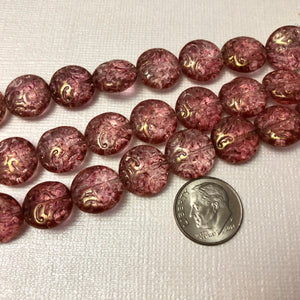 Peach & Gold Coin Czech Glass Beads, 12MM