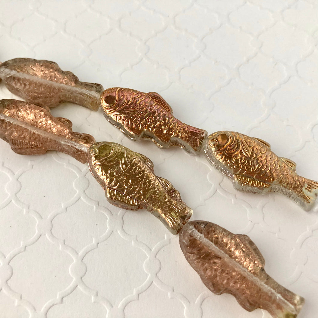 Large Gold Fish Beads, Czech Glass 28MM