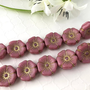 Hibiscus Flower Beads, Various Colors, Czech 20MM