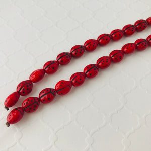 Red and Black Lady Bug Beads, Czech 9MM